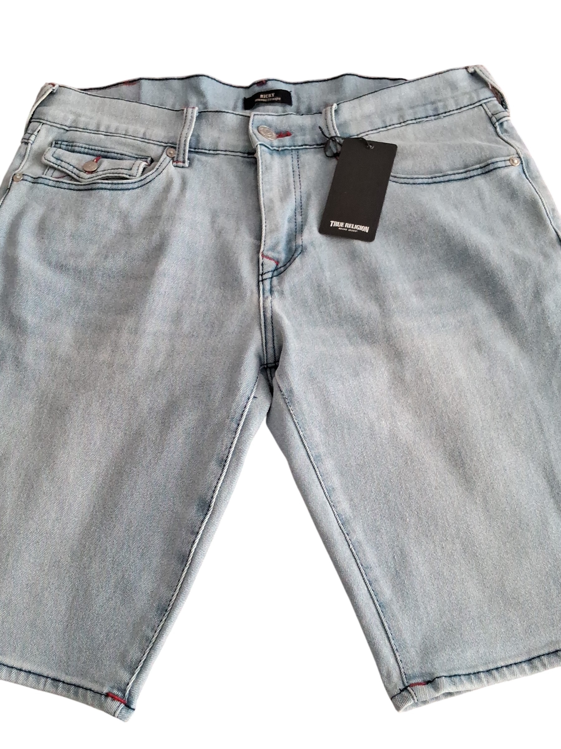 True Religion Mens Light Journey Wash Ricky Relaxed Straight Denim Shorts